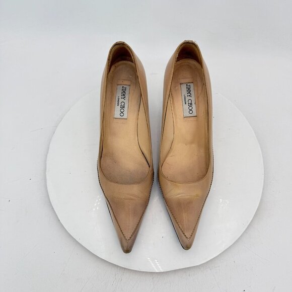 Jimmy Choo Women Size Eu 38 US 8 Creme brown Leather Pointed Toe Heel Shoes - Picture 3 of 12